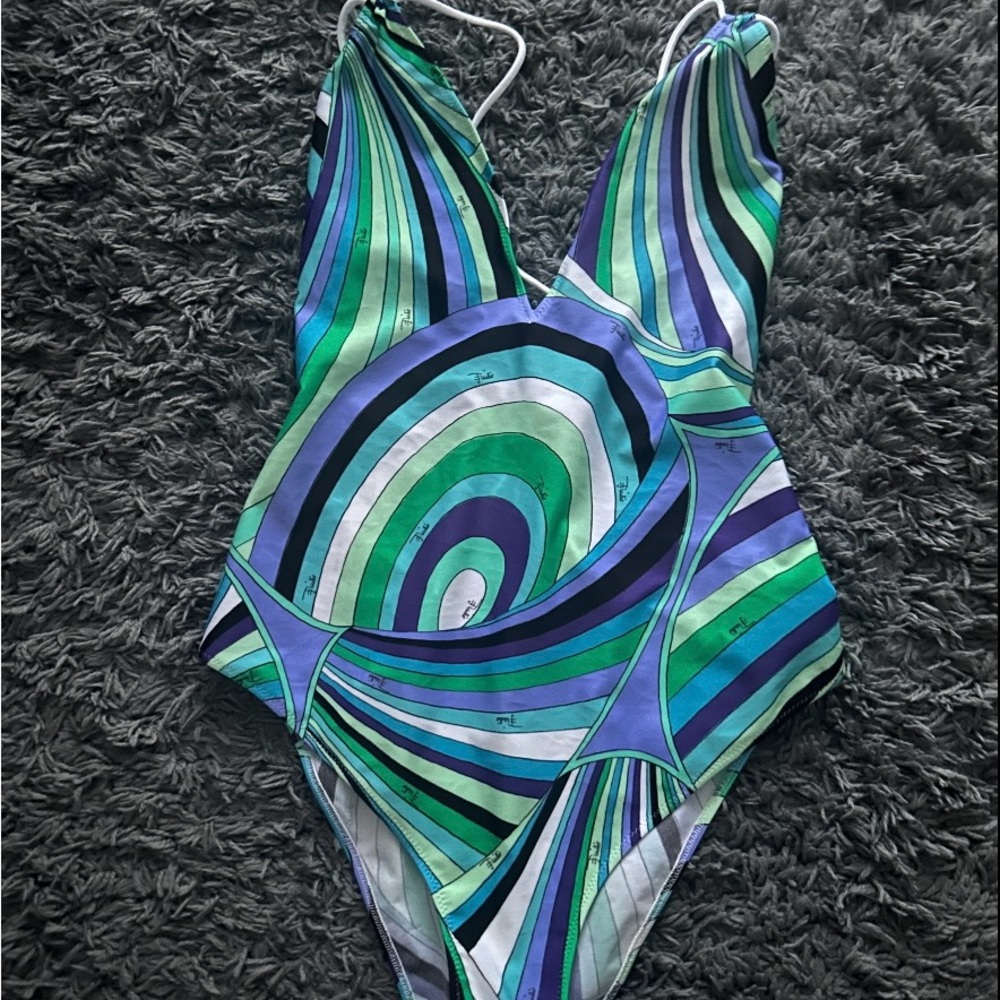 Emilio Pucci Blue and Green One Piece Swimsuit